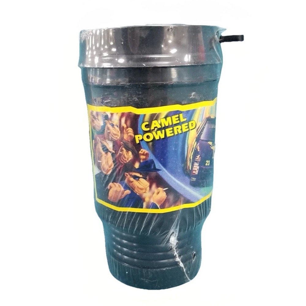Joe Camel Powered NASCAR Vtg Insulated Thermos To-Go Mug Sealed 1994 90s Sealed